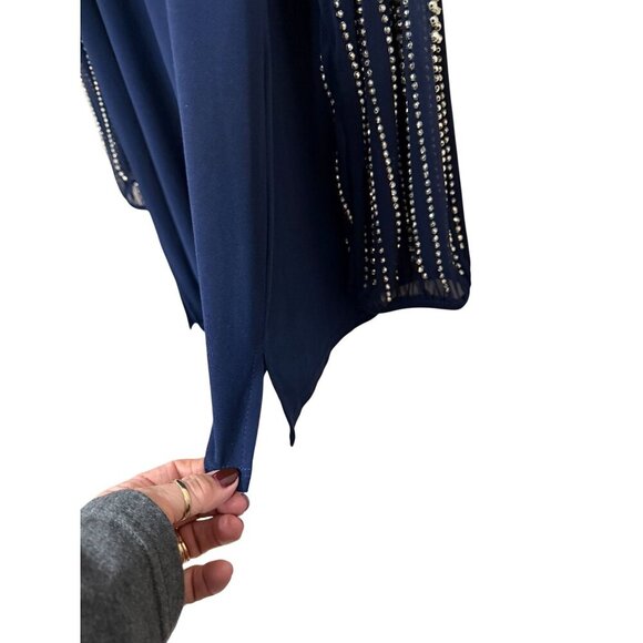 Marina Navy Blue Beaded sheer sleeve tunic Asymmetrical Hem Sz 20W Dark Romantic - Picture 9 of 12